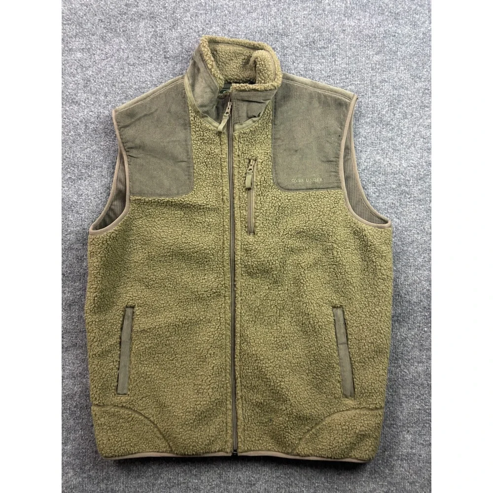 Over Under High Country Fleece Vest Mens Large Green Sherpa Full Zip Made in USA
